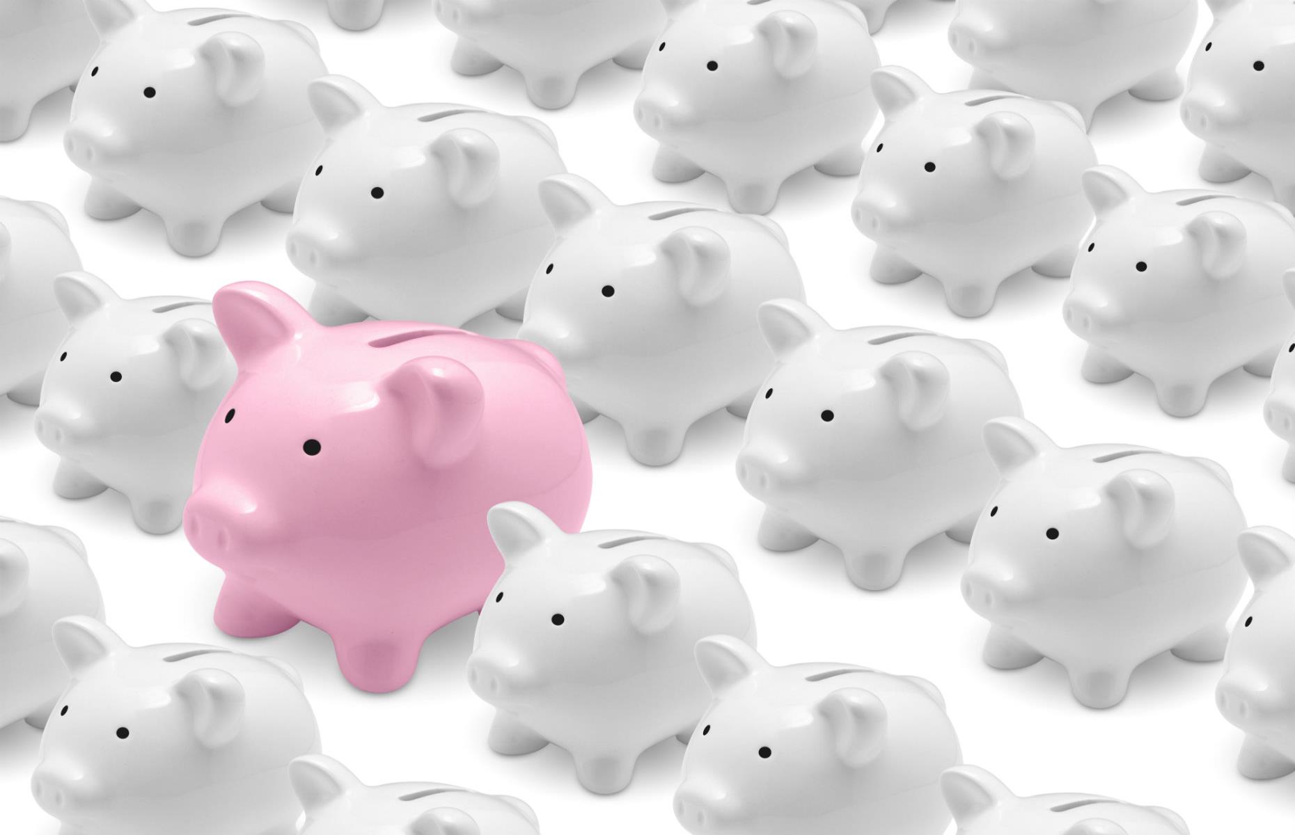 Pink and white piggy banks